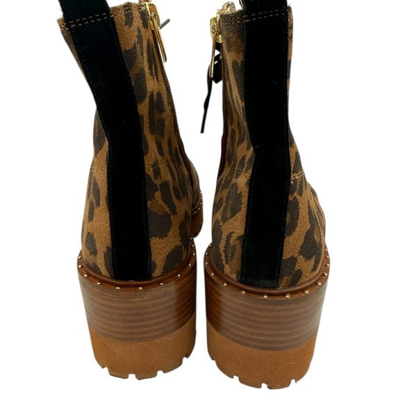 Vince Camino Leopard Lace-Up Leather Women’s 8 Boots  Lug Chunky Wedge Sole - Picture 3 of 9